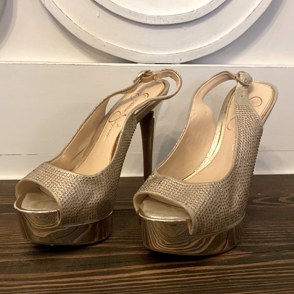 Jessica Simpson Nude & Chrome Heels
